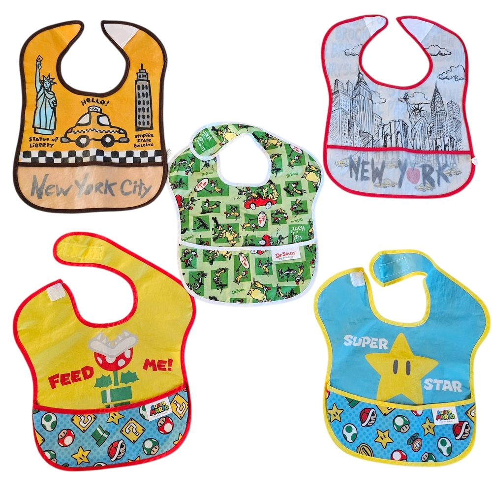 Bumkins Superbib Lot Mario Brothers Dr Suess NYC Waterproof‎ Baby Boy Bibs
